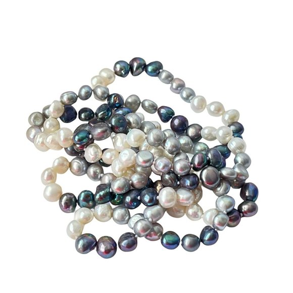 Charcoal Gray And White Cultured Freshwater Baroque Pearls Handmade Necklace 47" - Picture 10 of 10